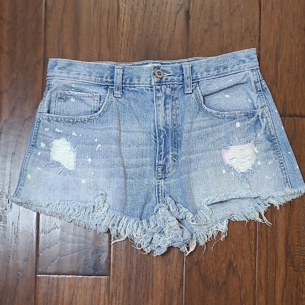 Hollister Light Blue Distressed Jean Shorts with Frayed Hem size 5/27